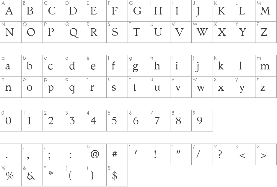StanhopeLight font character map preview