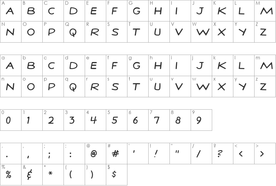 StanLeeRegular font character map preview
