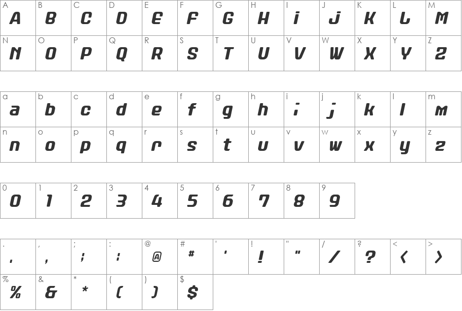 Stanley font character map preview