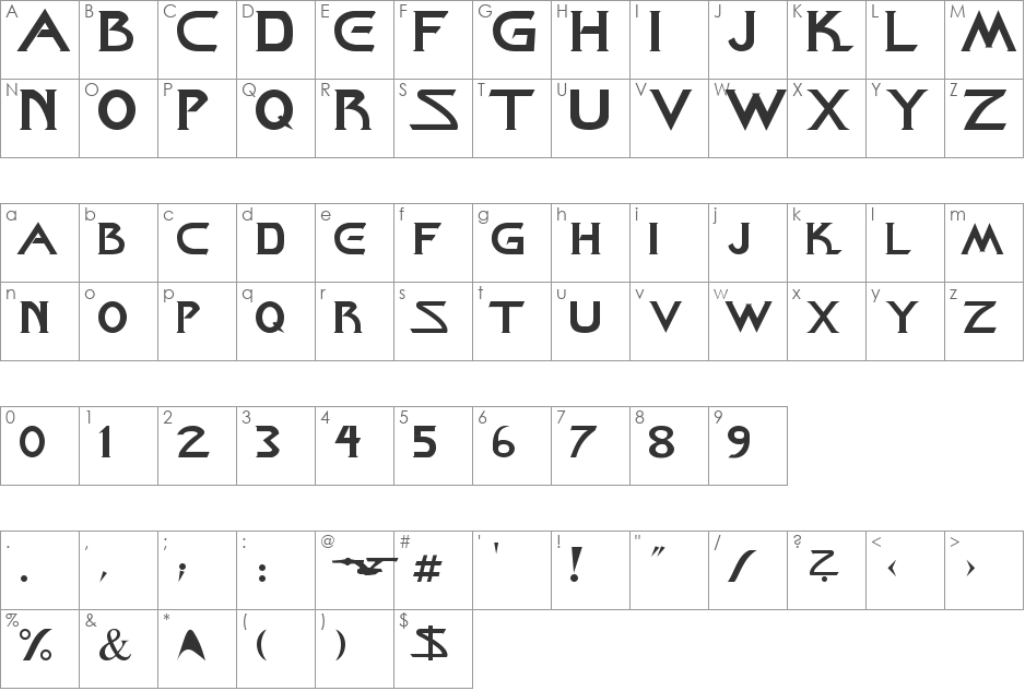 Star Cine font character map preview