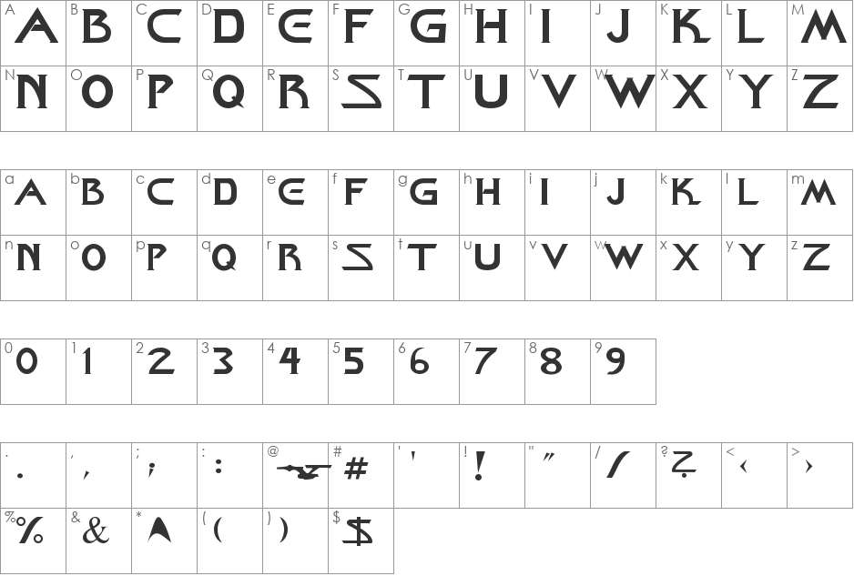 Star Down font character map preview