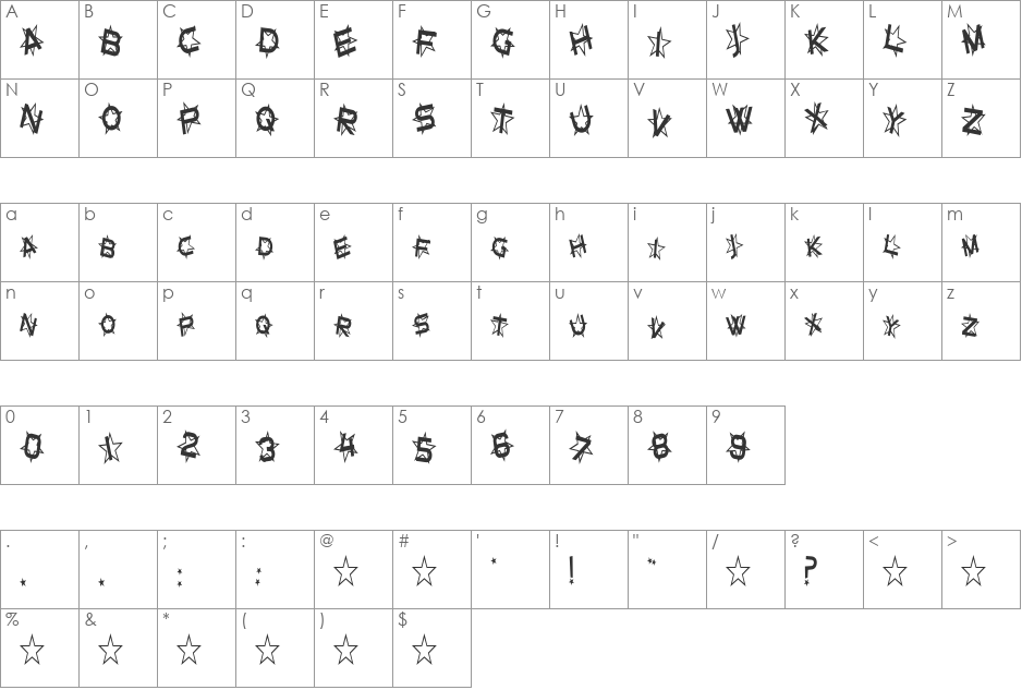 Star Dust Condensed font character map preview