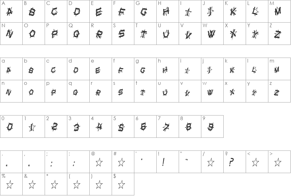 Star Dust Condensed font character map preview