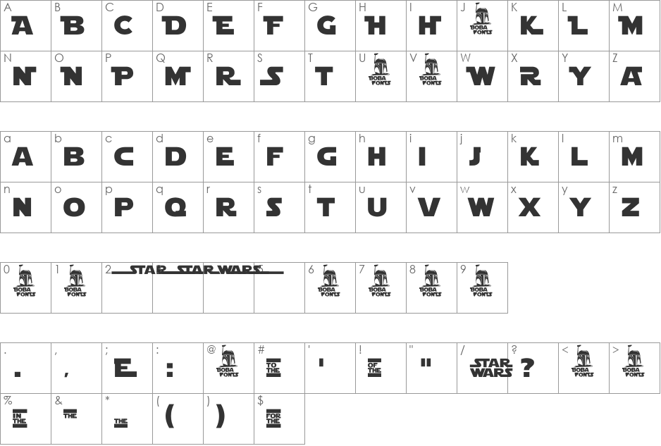 Star Jedi Logo DoubleLine1 font character map preview