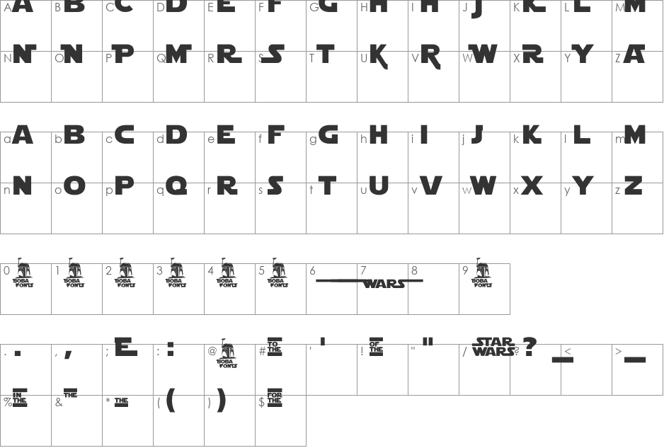 Star Jedi Logo DoubleLine2 font character map preview
