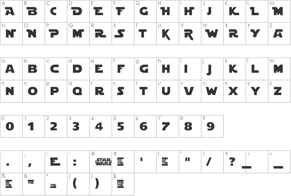 Star Jedi Logo MonoLine font character map preview