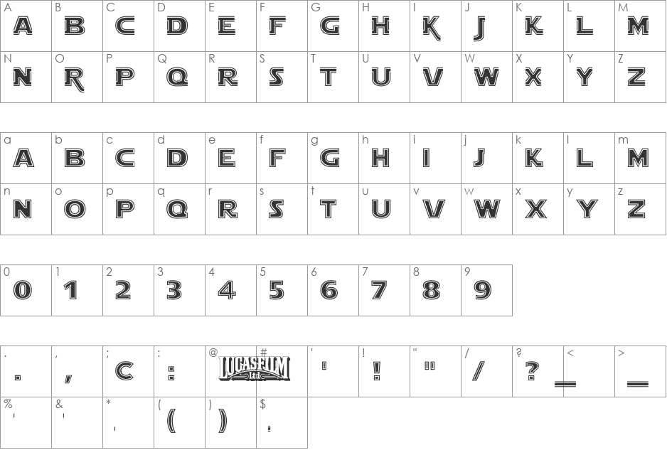 Star Jedi Outline font character map preview