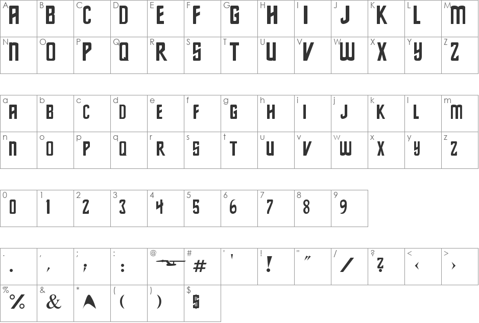 Star Series font character map preview