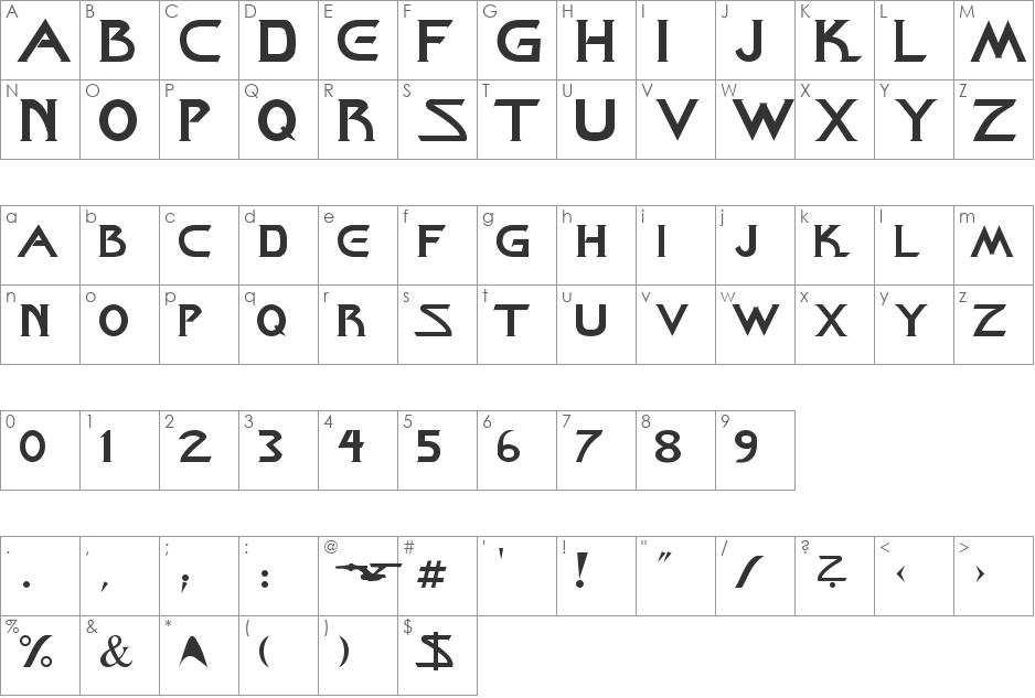 Star Title Down font character map preview