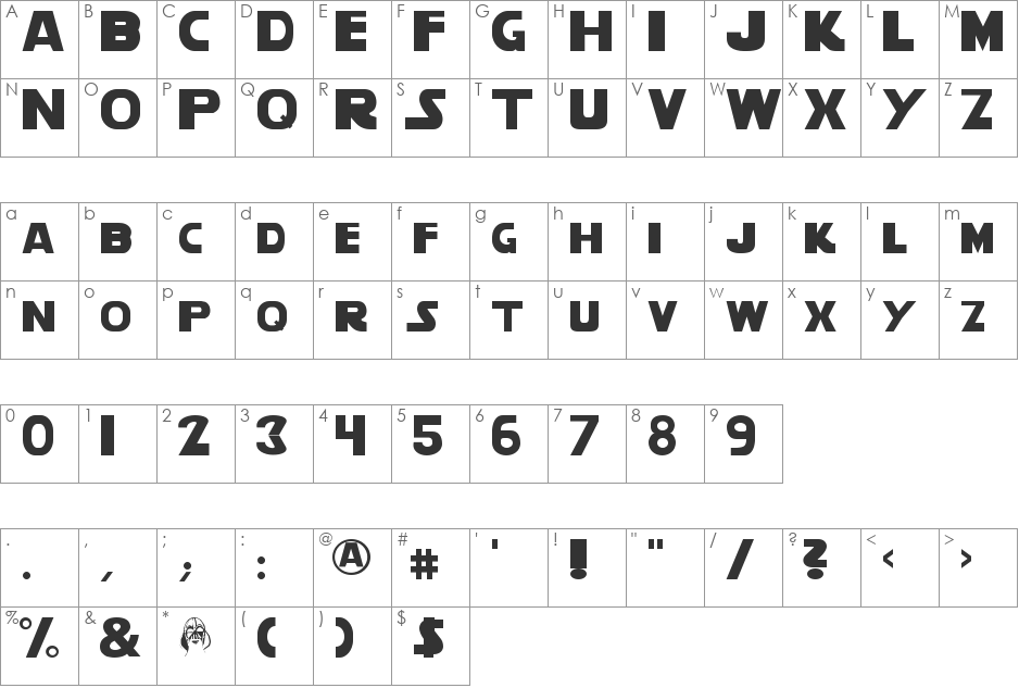 Star Vader font character map preview