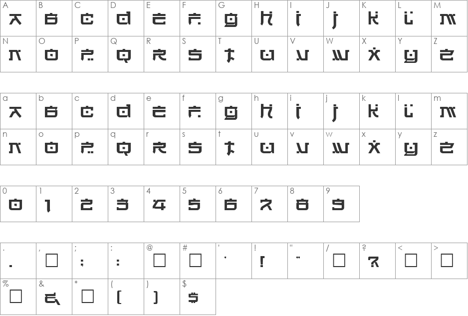 Starbase font character map preview