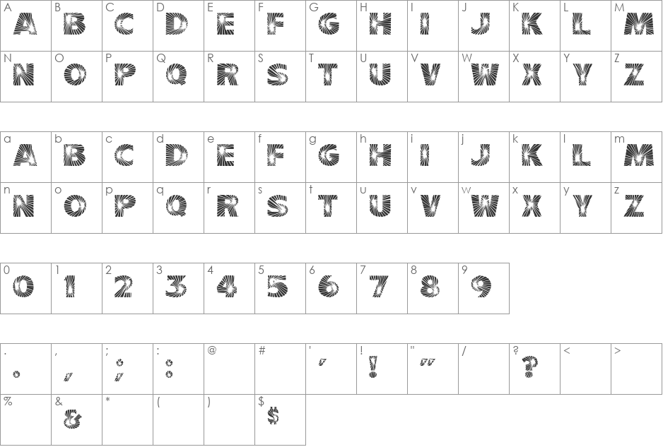 Starburst font character map preview