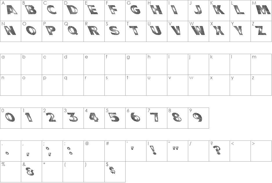 Starburst Extreme Lefties font character map preview