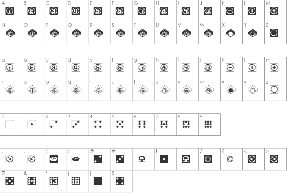Starburst Pips font character map preview