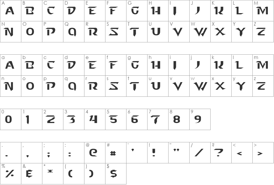 Starcraft font character map preview