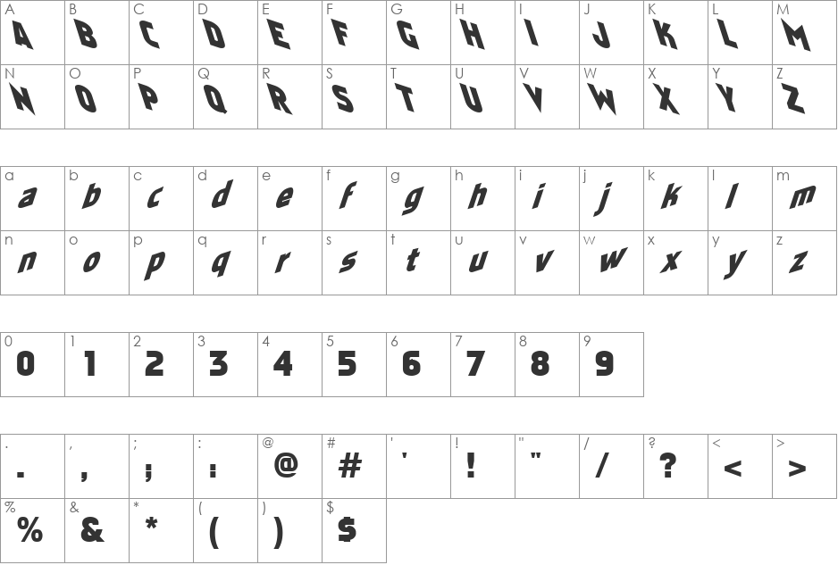 Stare 2 font character map preview