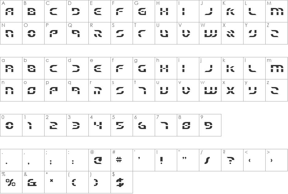 Starfighter Beta font character map preview