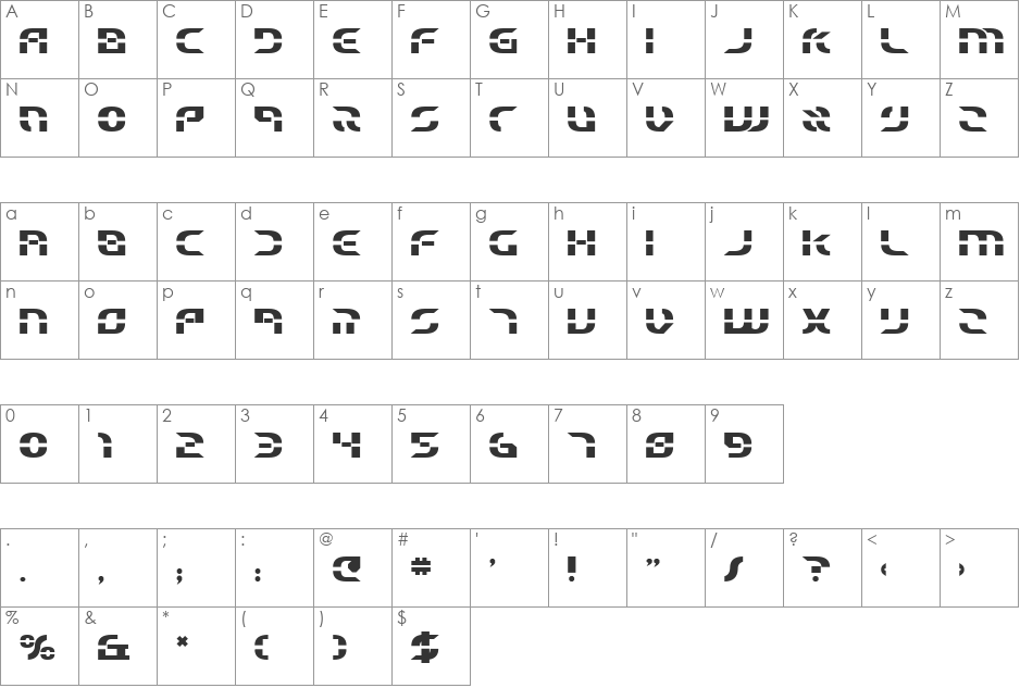 Starfighter Beta Bold font character map preview
