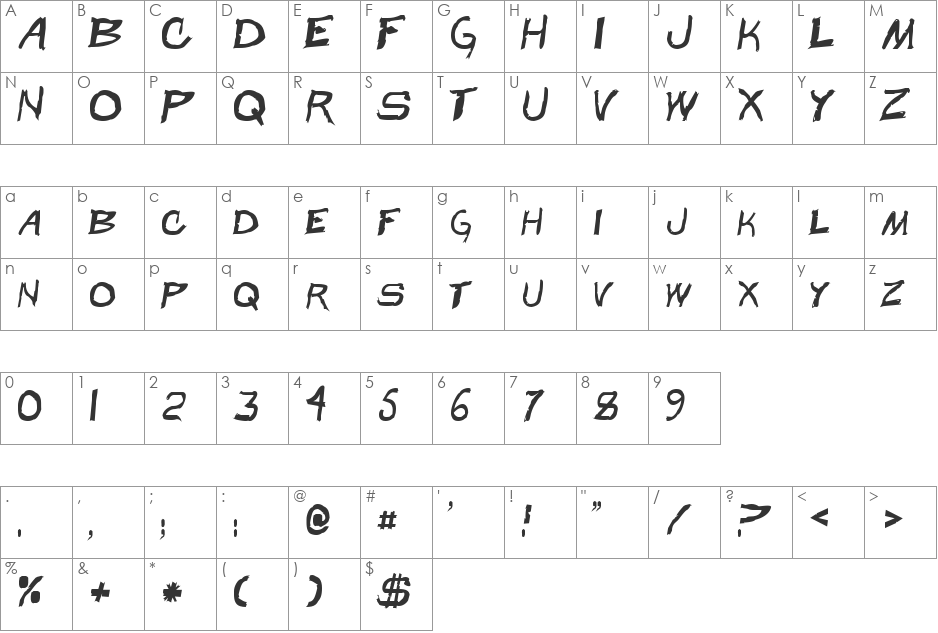 Beast Wars Narrow font character map preview