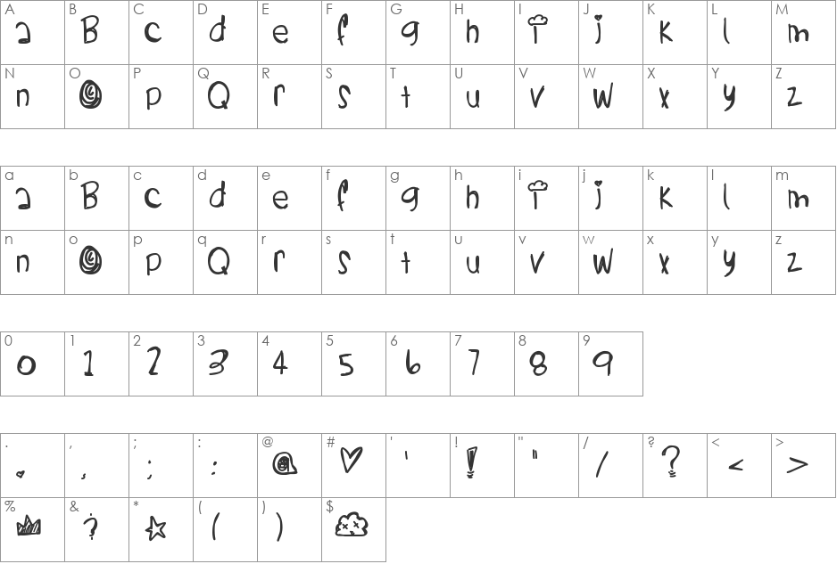 Starlight font character map preview
