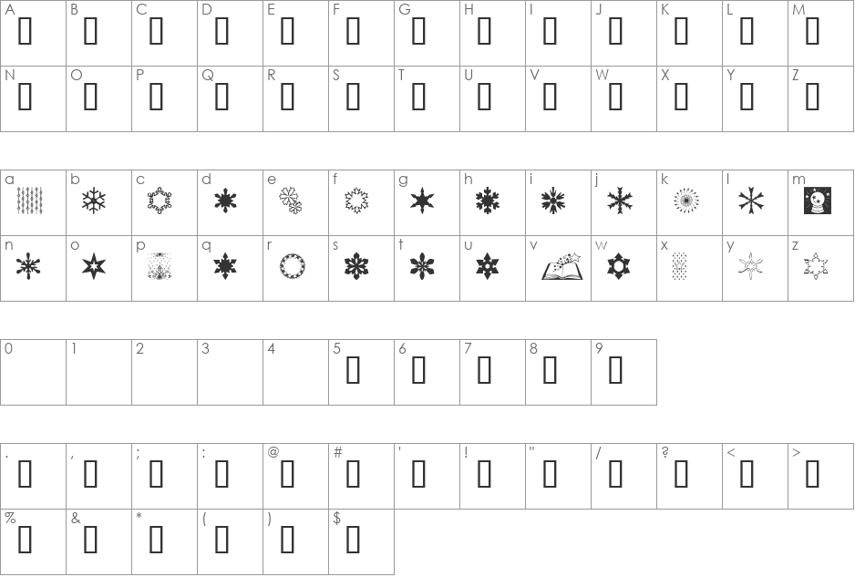 Starlite font character map preview