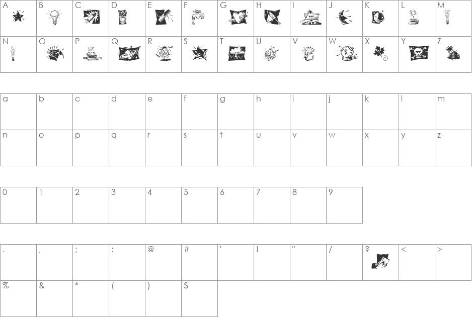 Starman font character map preview
