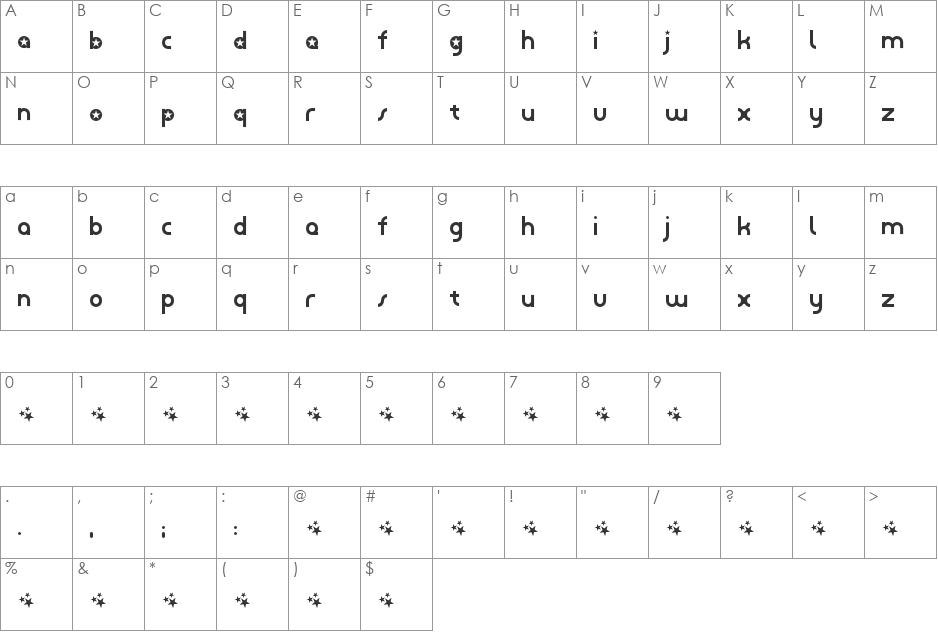 Starmonkey font character map preview