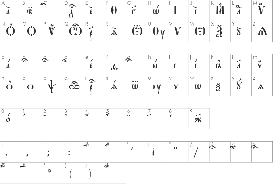 StaroUspenskaya ieUcs font character map preview