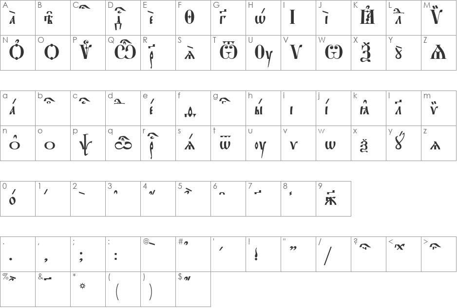 StaroUspenskaya kUcs font character map preview