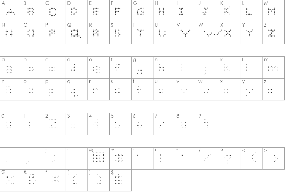 Starri Starri font character map preview