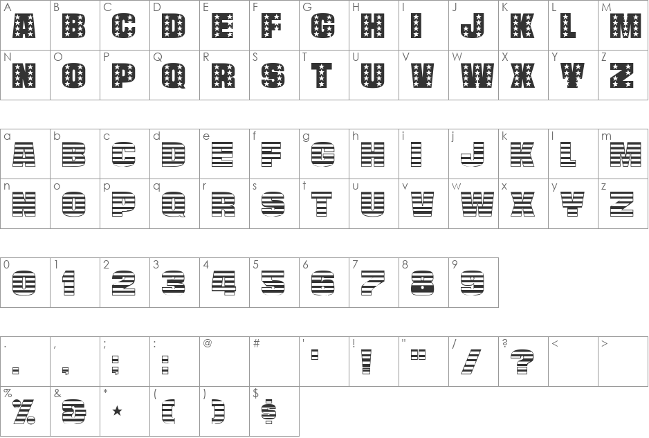 Stars & Stripes font character map preview
