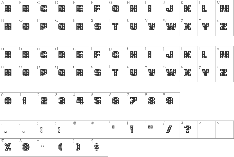 StarsCaps font character map preview