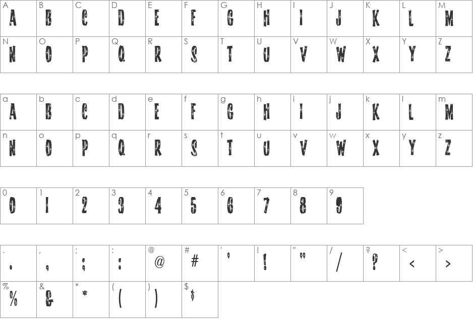 Starshine MF font character map preview