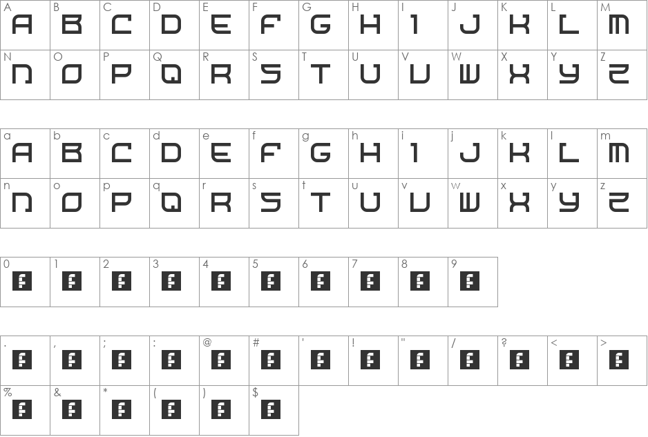 Starship One font character map preview