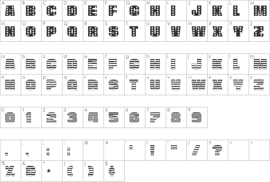StarsStripes font character map preview