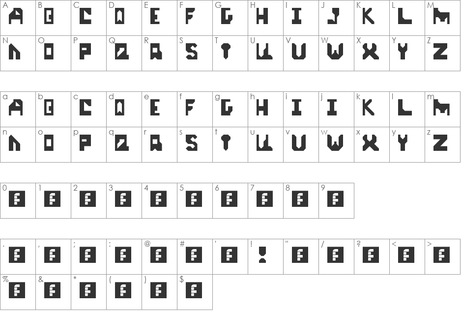 Start Up font character map preview