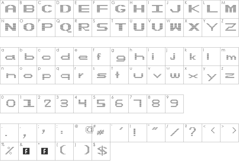 Startburst font character map preview