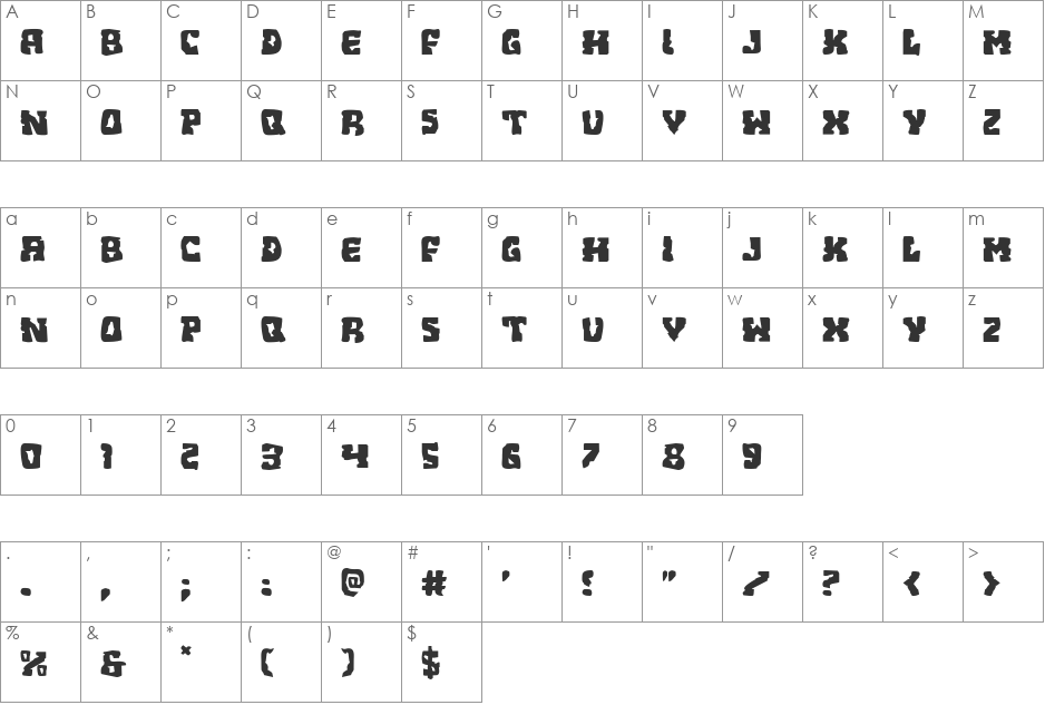 Beastian Expanded font character map preview