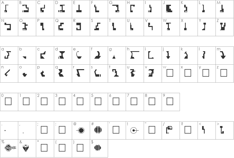 StarTrek Cardassian font character map preview