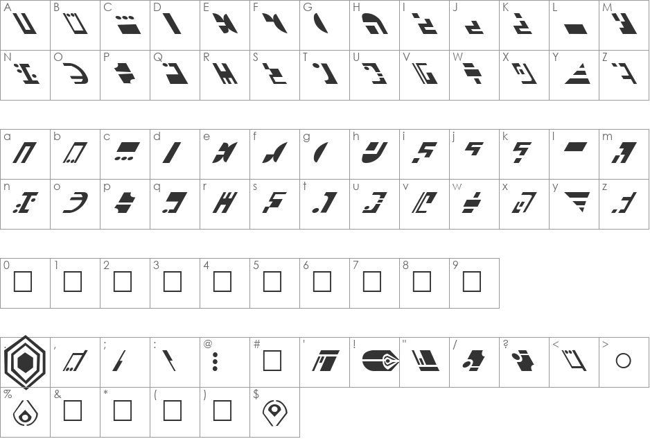 StarTrek ferengi L font character map preview