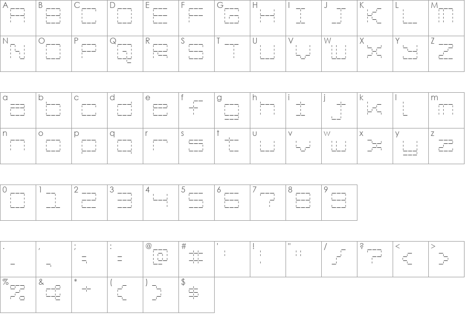 Stash of Dashes font character map preview