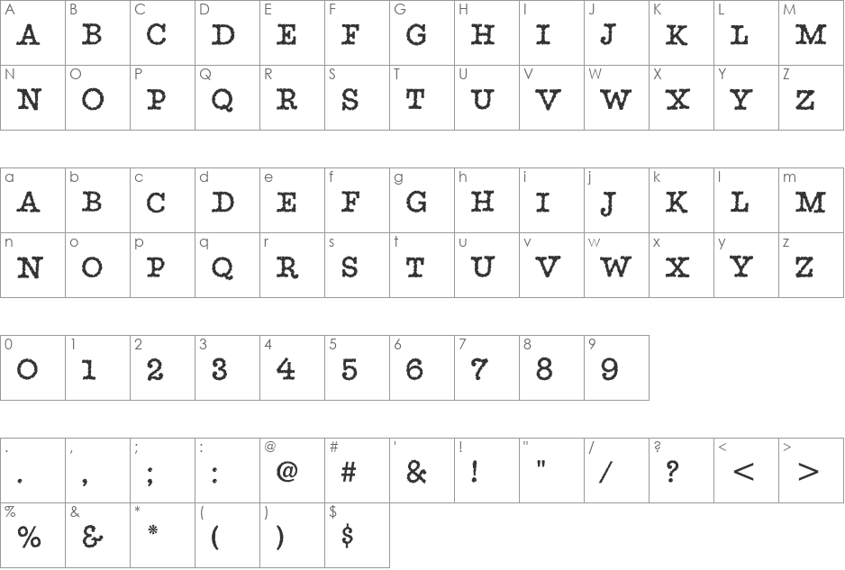 StaticITC TT font character map preview