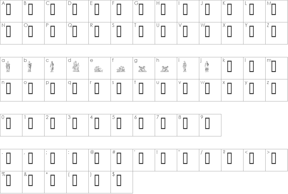 Statuer font character map preview