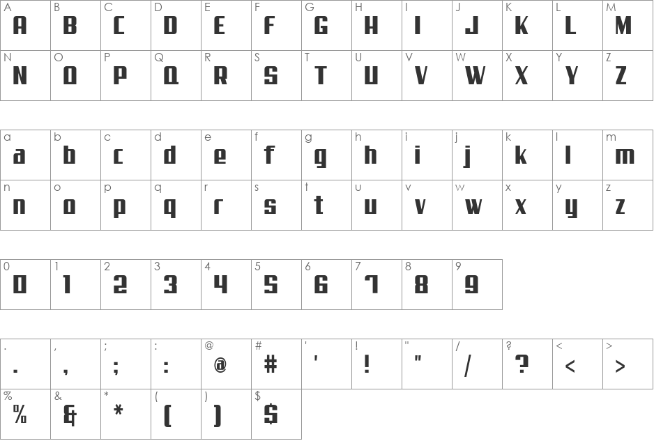 Steadfast font character map preview