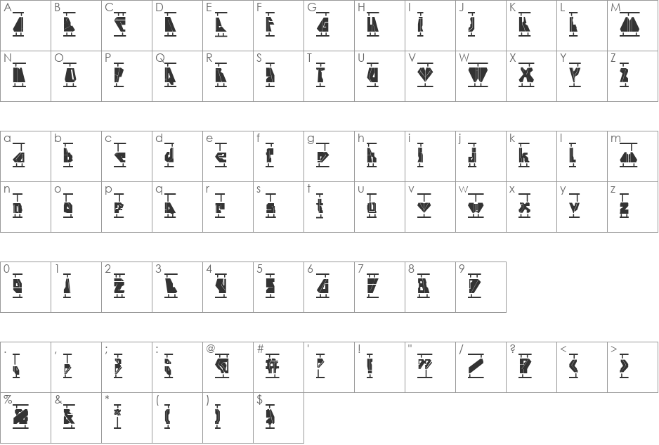 Stealth font character map preview