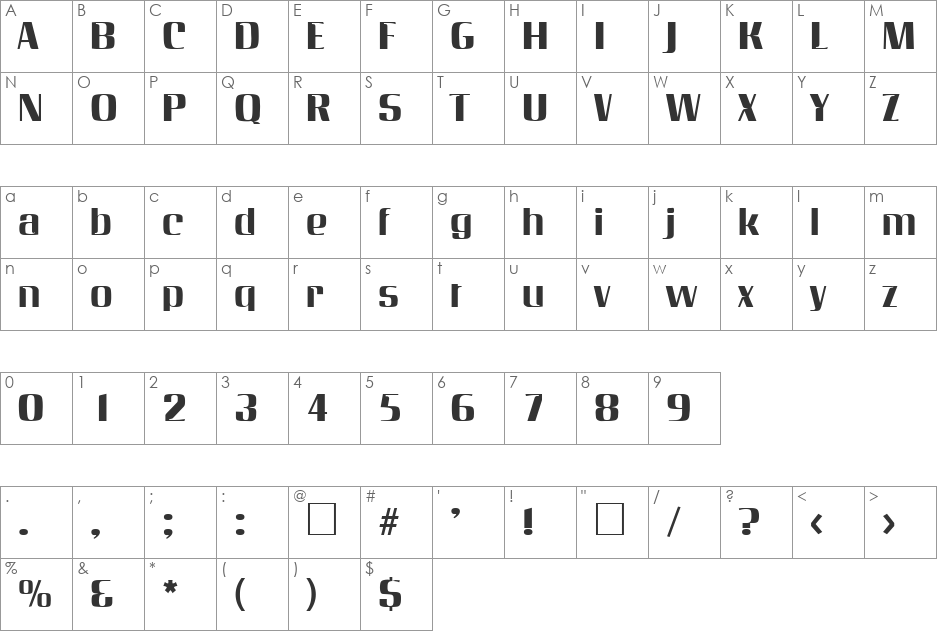 Steamer font character map preview