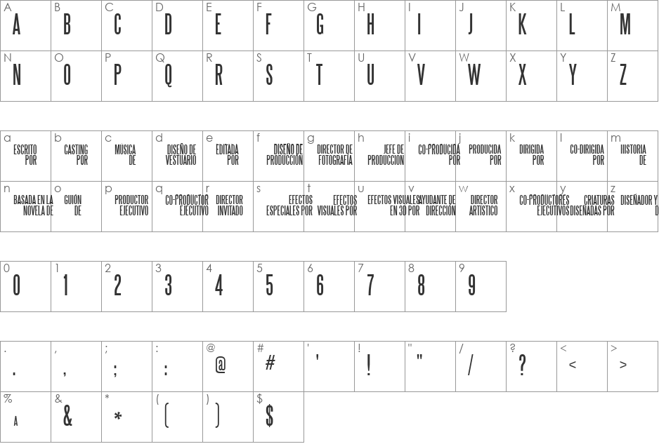 Steel Tongs Esp font character map preview