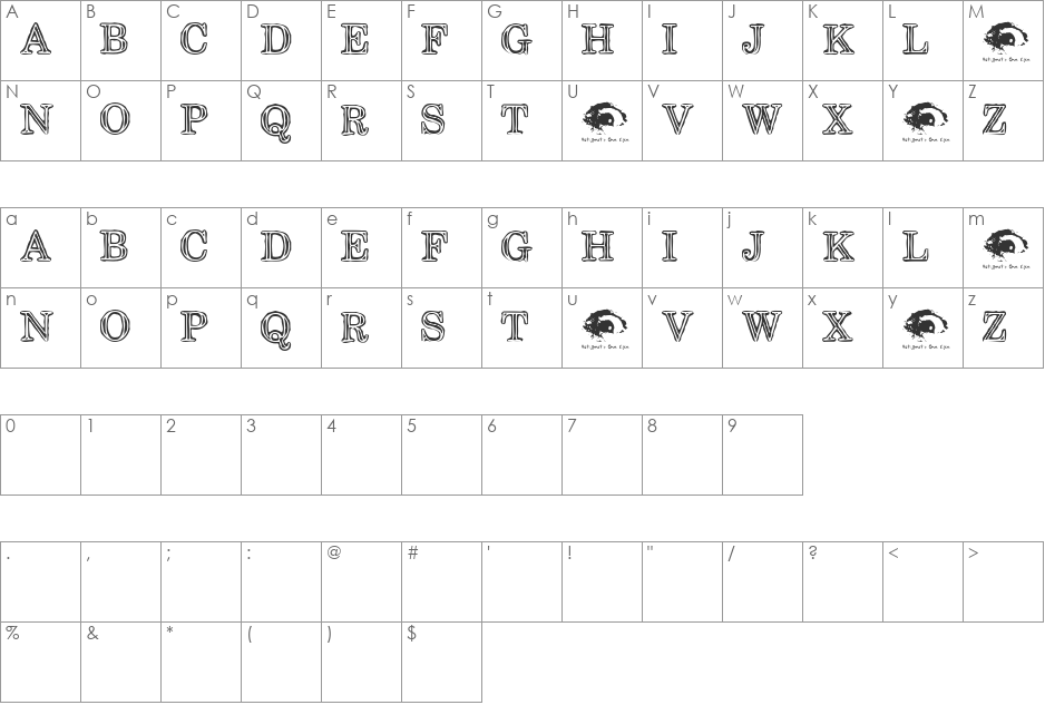 Steelcap RubbingTrial font character map preview