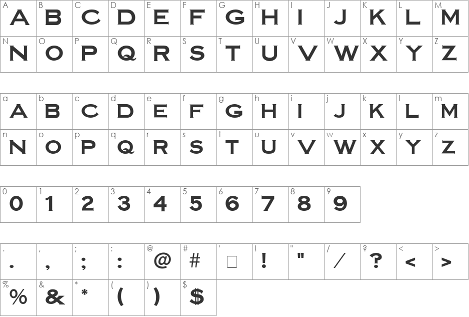 SteelplateGothicBold font character map preview