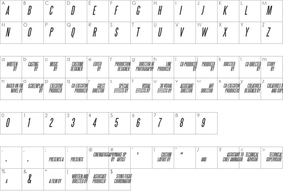 SteelTongs font character map preview